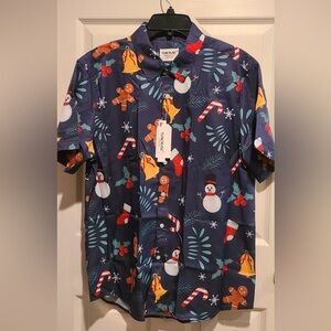 Men's Navy Holiday Print Short-Sleeve Shirt